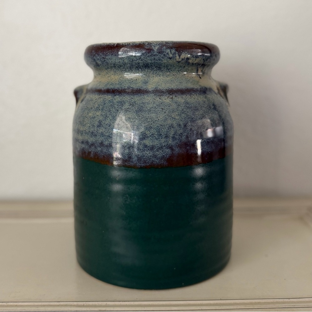 Ceramic Glazed Jug Crock Utensil Holder Vase Vignette Kitchen Cottage 7.5”